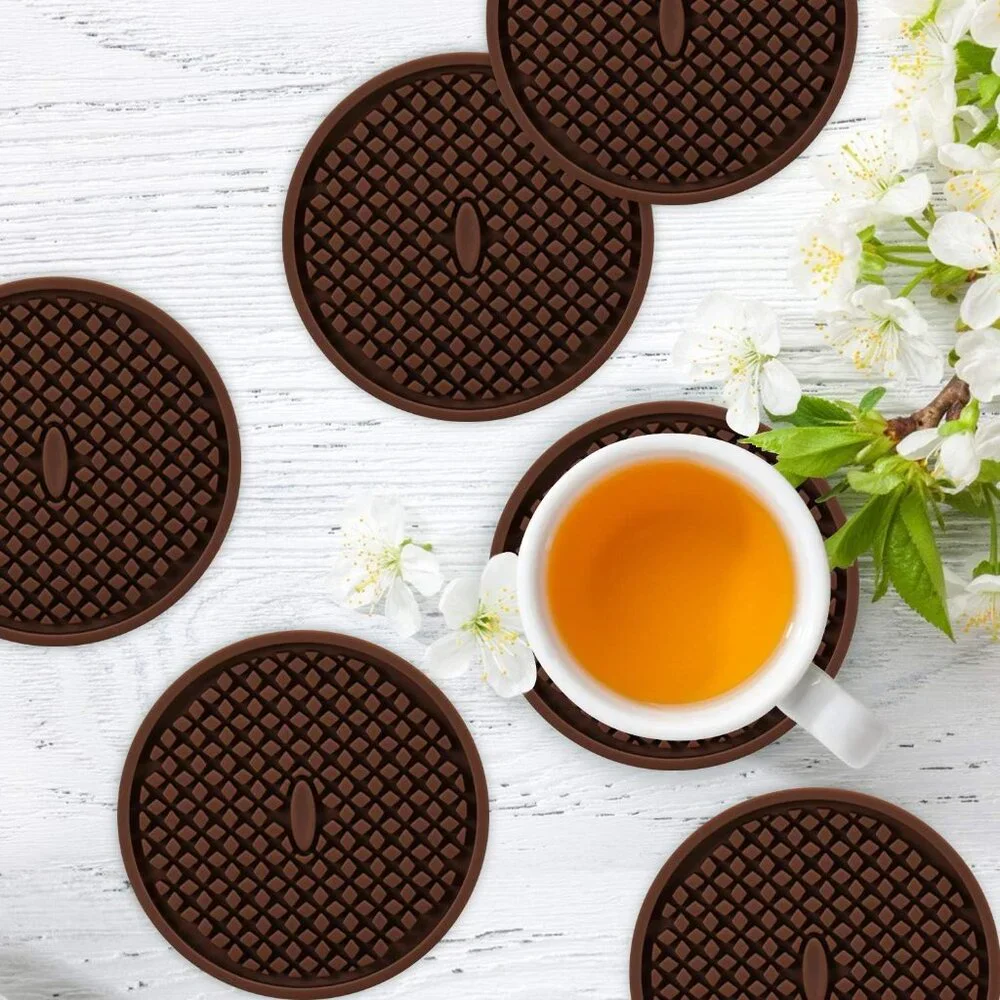 Silicone Coasters [6 Pack] Thickened Drink Coasters with Holder - Cup Mat - Non-